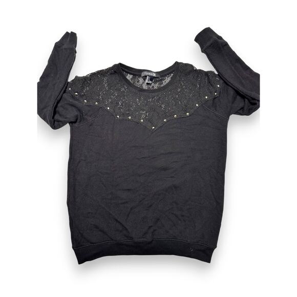 Forever 21 Black Lace Yoke Sweater W/ Studs Size Medium - Picture 2 of 8